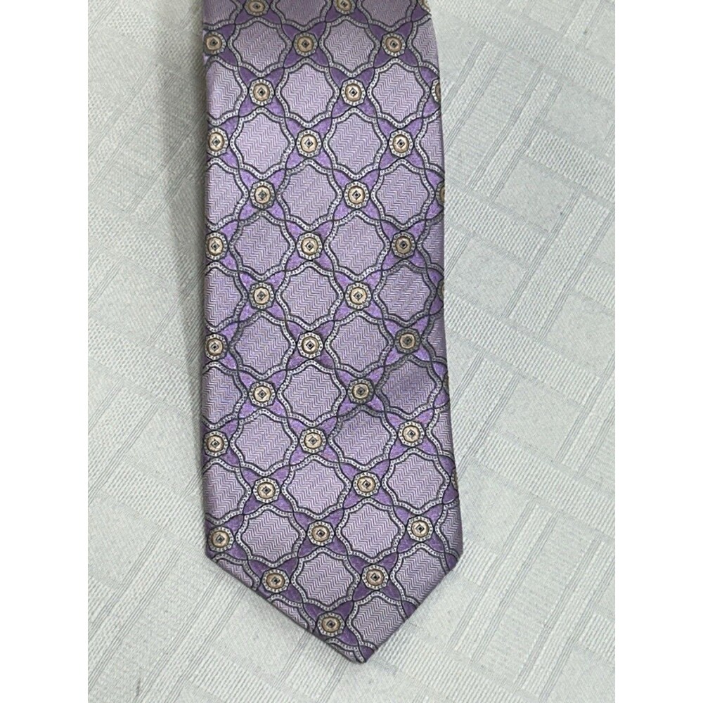 GEOFF NICHOLSON Made ITALY Tie Silk Tie Purple Silver Gold 100% Silk Necktie